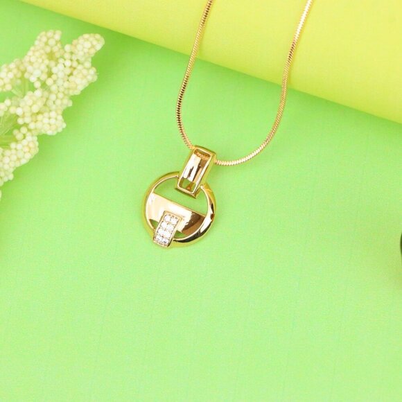 "Rose Gold Circle Pendant with Geometric Design and CZ Accents, XPPT1398 - Picture 12 of 13